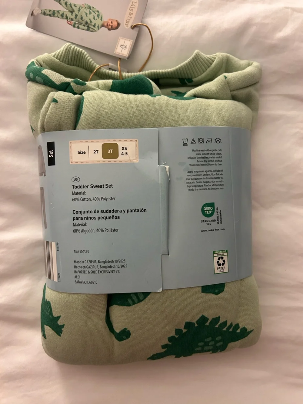 Lily & Dan Toddler Sweat Set Green Dinosaur - 3T